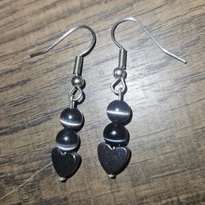 Elegant Dark Blue Heart Drop Earrings With Beads Dangle Earings